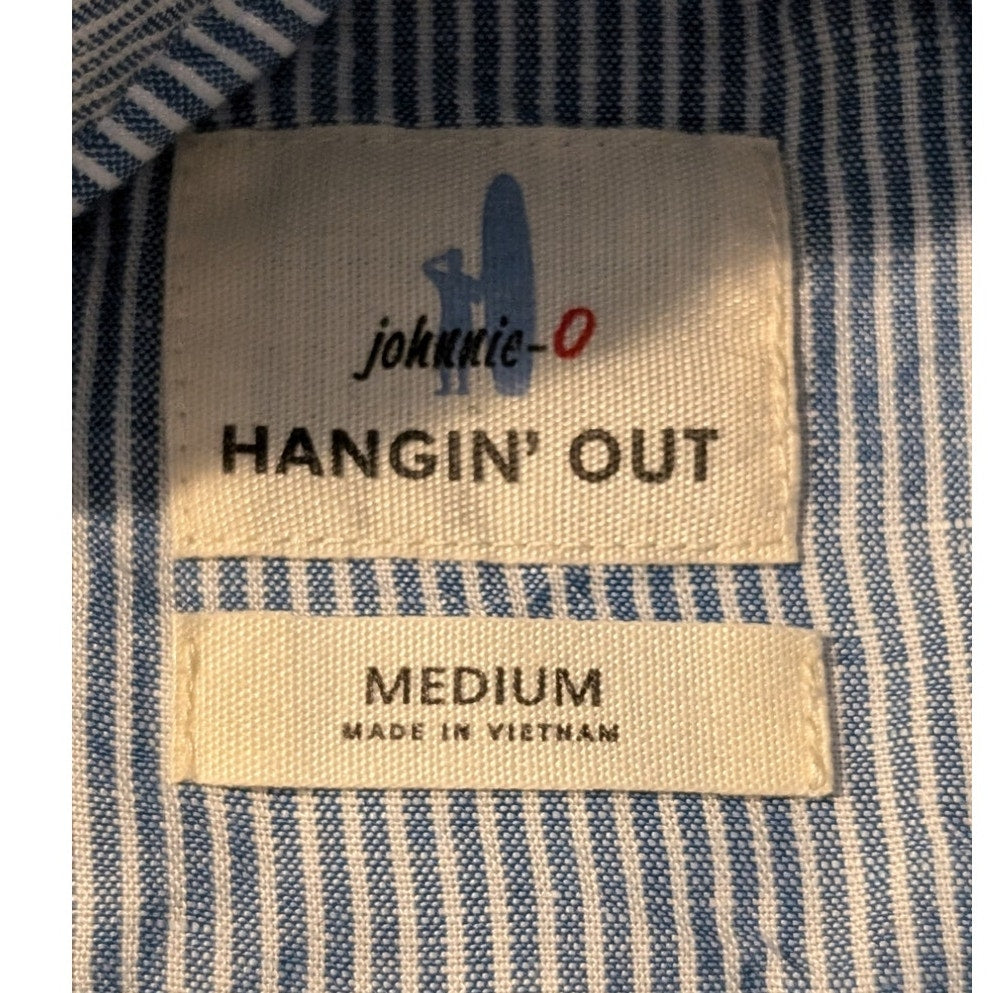Johnnie-O Hangin Out Blue Stripe Long Sleeve Button Front 100% Cotton Shirt Sz M