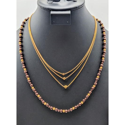 Two Gold Tone Beaded Necklaces--1 Triple Strand Ball Bead & 1 Copper Glass Bead