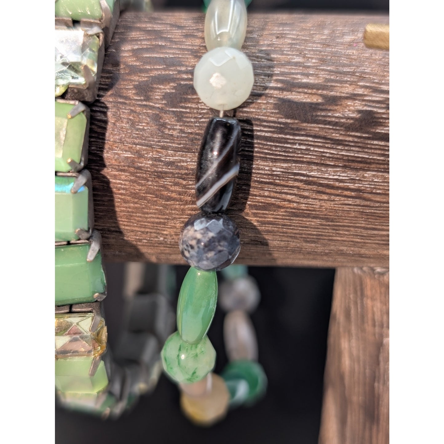 Mixed Lot of Green Stone Theme Jewelry 1 Necklace 4 Bracelets 1 Pr Earrings
