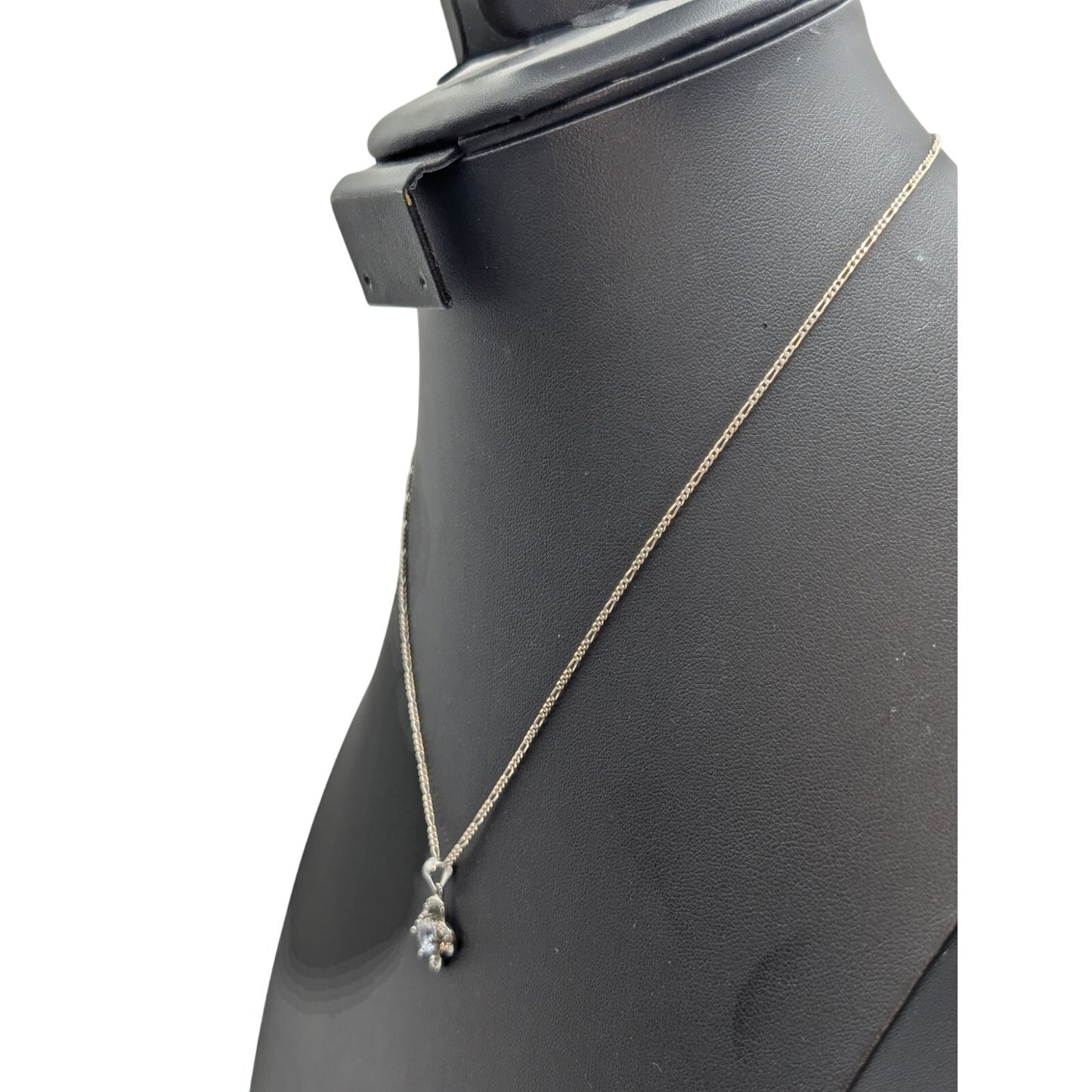 925 Sterling Silver CZ Pendant 18" Figaro Chain Necklace