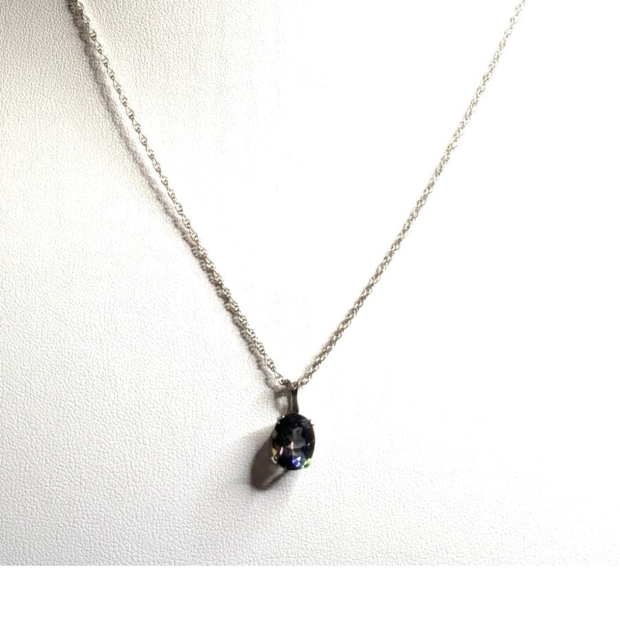 925 Sterling Silver Tested Mystic Topaz Solitaire Pendant 18" Necklace