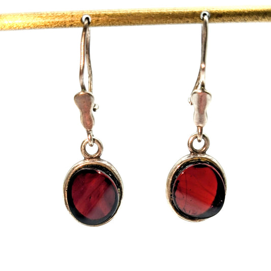 Vintage 925 Sterling Silver Brown Glass Kidney Wire Pierced Dangle Earrings