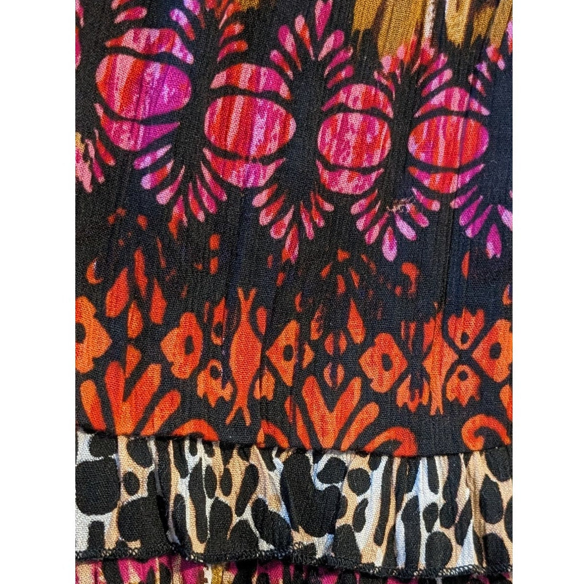 Forbidden Los Angeles Gauzy Animal Print Tribal Tiered Skirt Womens Sz L