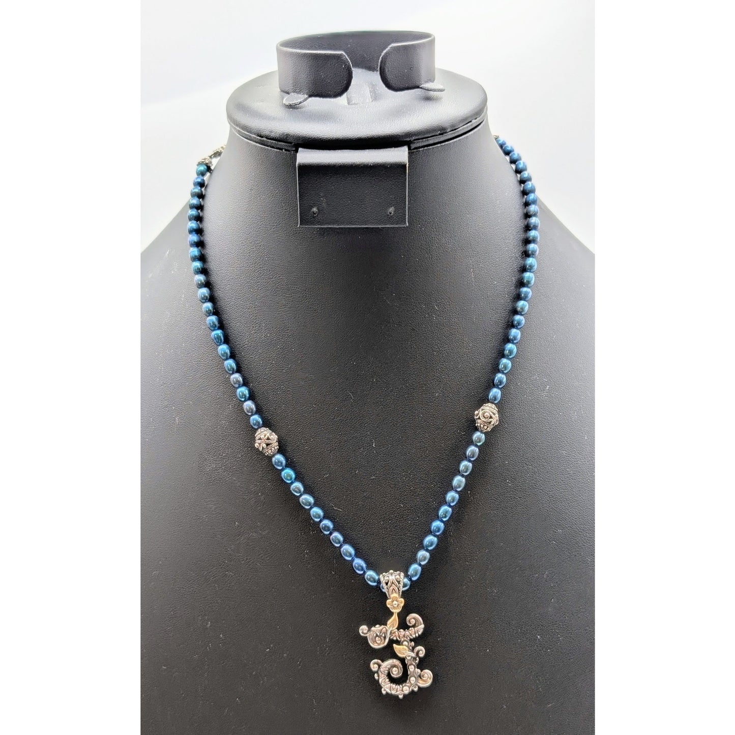 Barbara Bixby Sterling & 18K Gold Initial Letter 'J' Pendant Blue Pearl Necklace