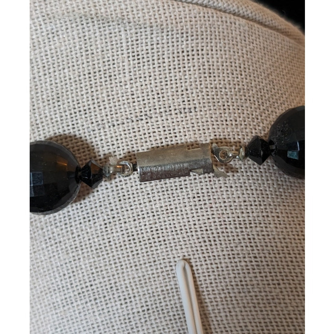 Vintage Black Faceted Acrylic Bead Hook & Slide Clasp 19.5" Necklace