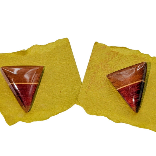 Triangle Redwood Inlay Pierced Earrings