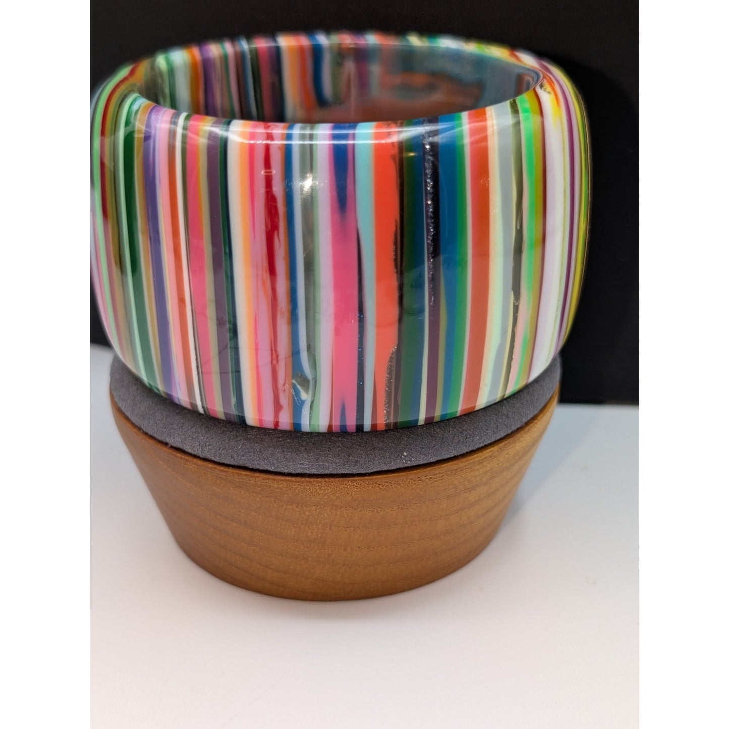 Carlos Sobral, Brazil, RARE! Signed Wide Rainbow Stripe Resin Bangle Bracelet