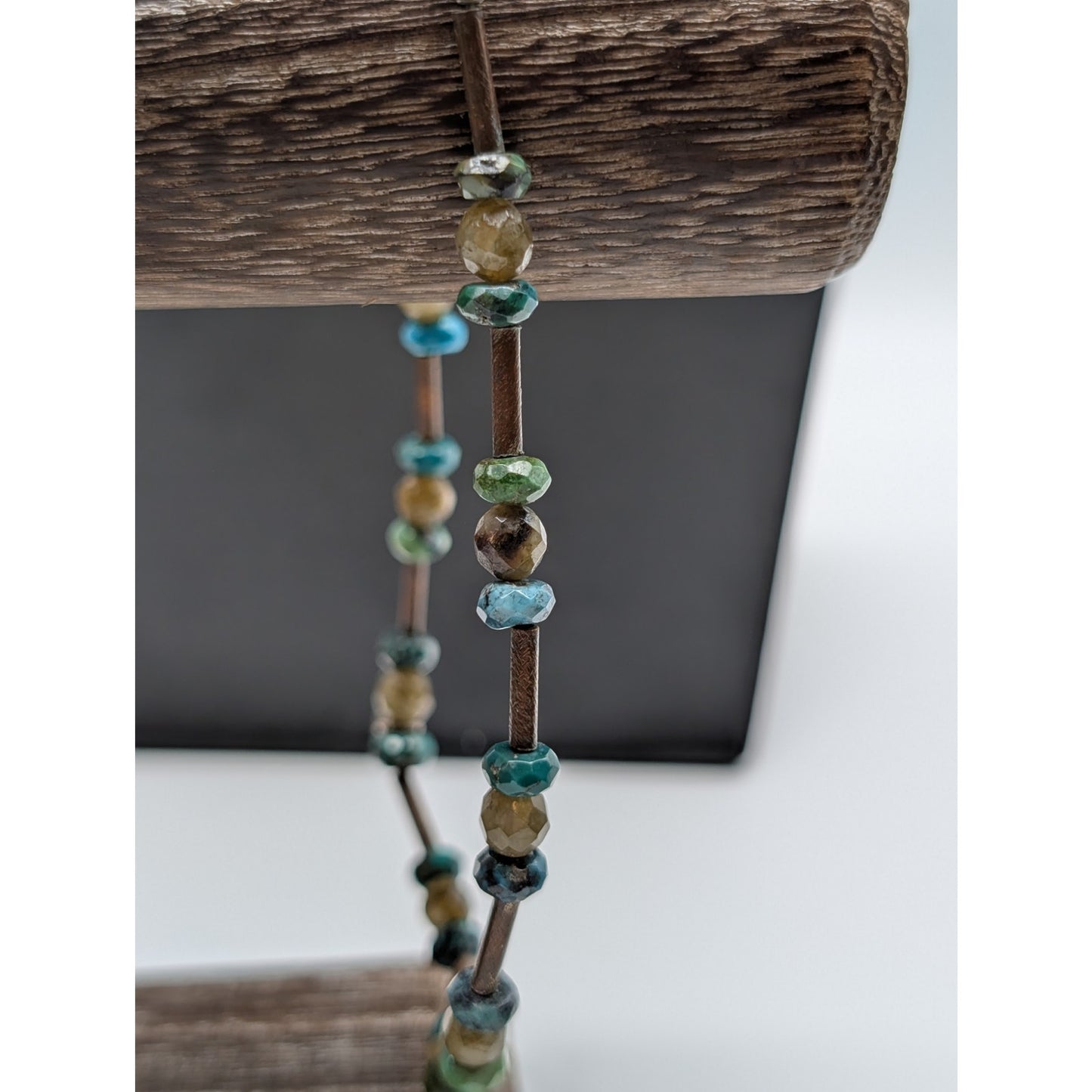 925 Sterling Silver Turquoise & Glass Copper Rod Beaded 11" Ankle Bracelet