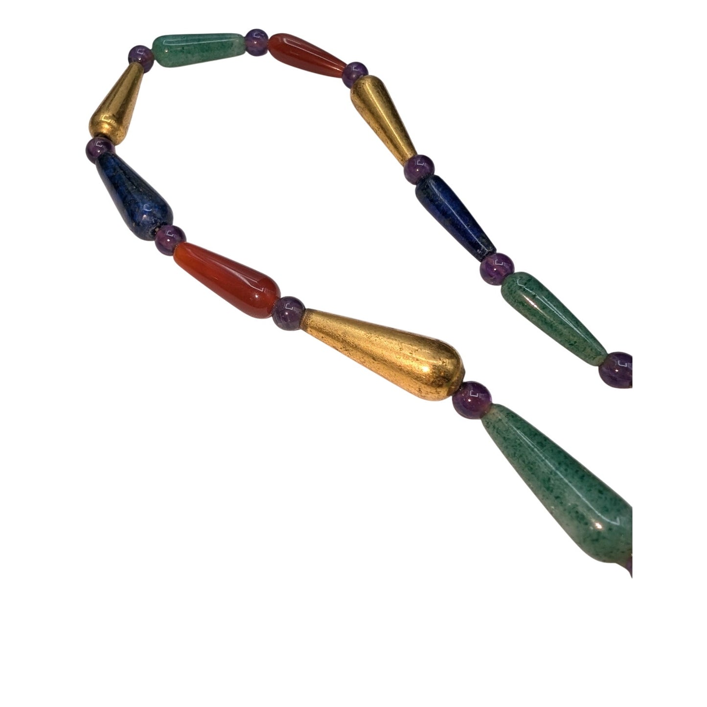 Vintage MMA 1976 Egyptian Scarab Falcon Gold Tone Pectoral Stone Bead Necklace