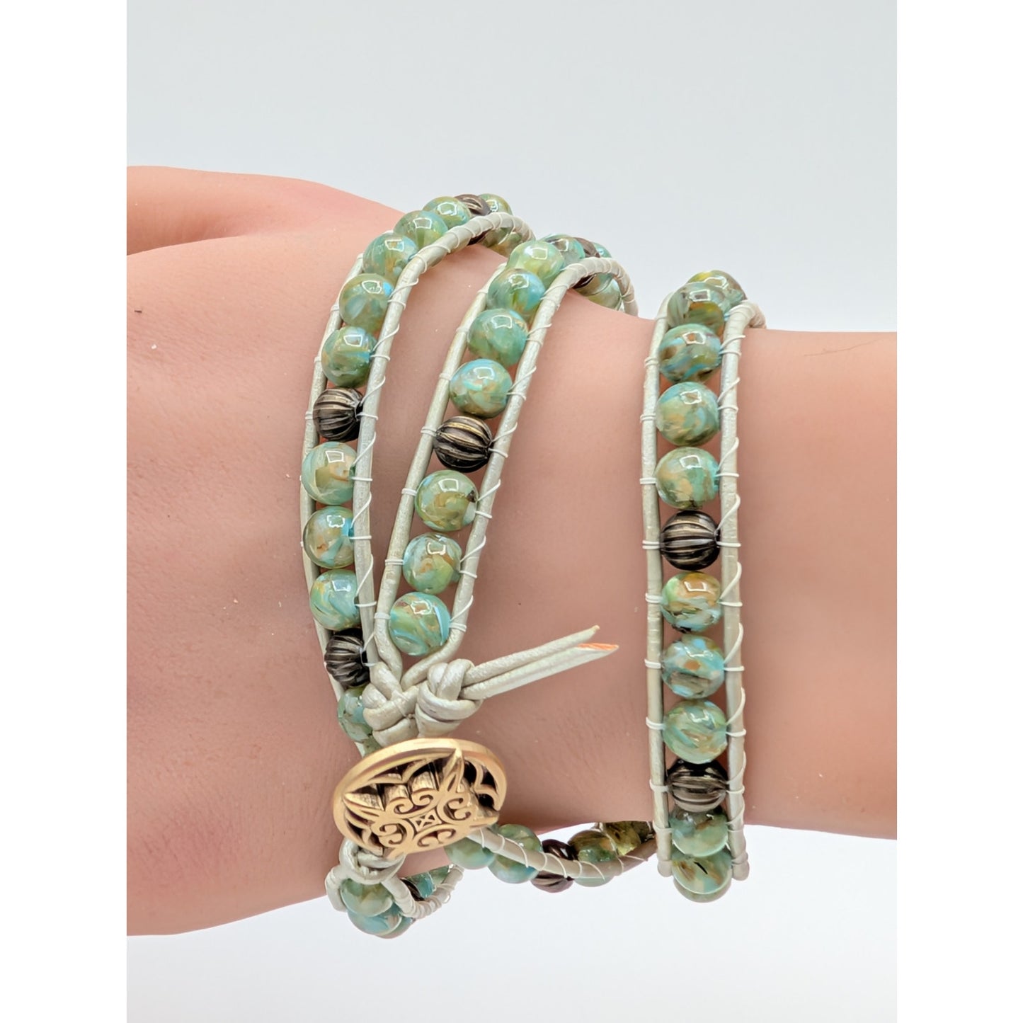 Green Acrylic Bead Wrap Bracelet