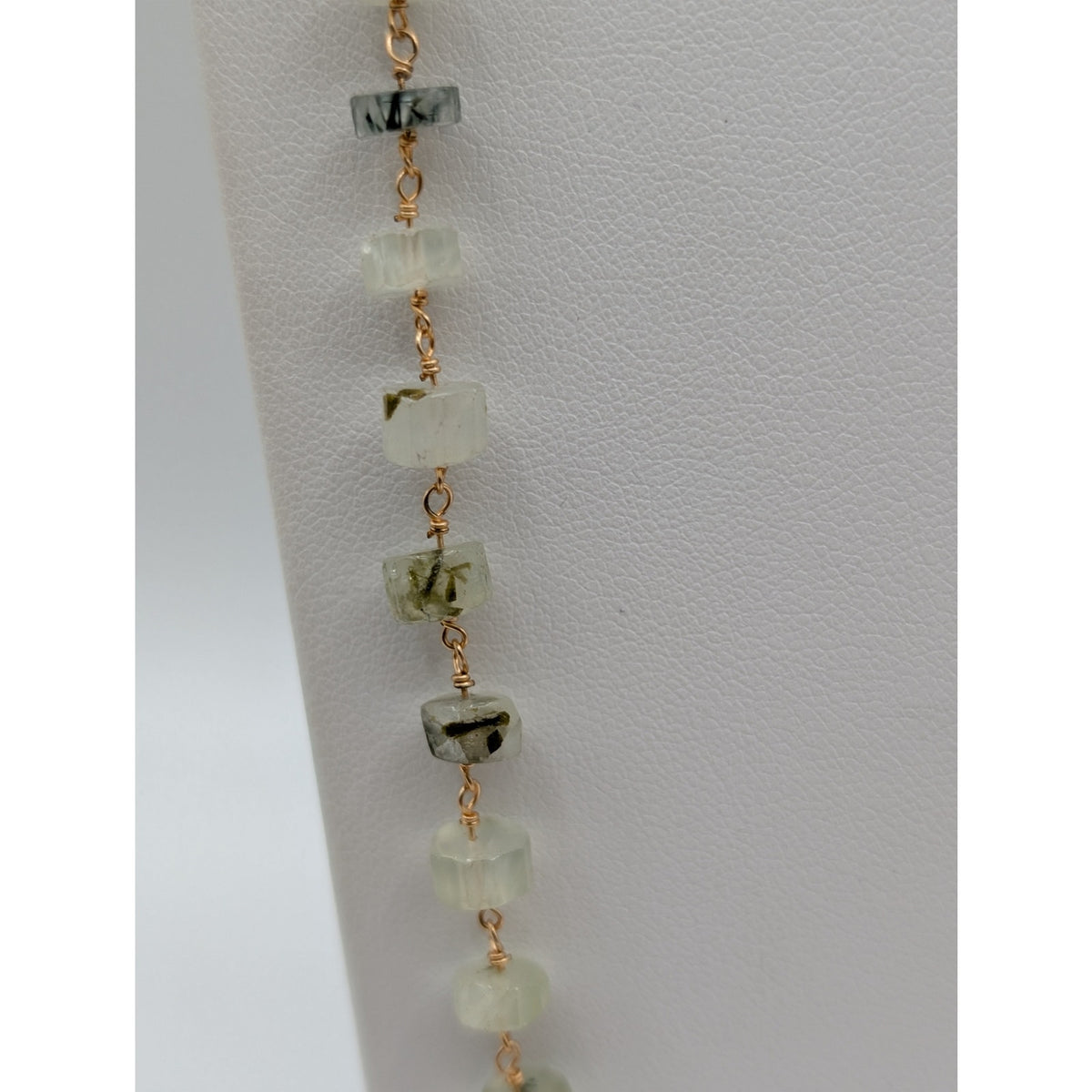 Serafina Gold Tone Green Crystal Bead Rosary Style Chain 32" Necklace