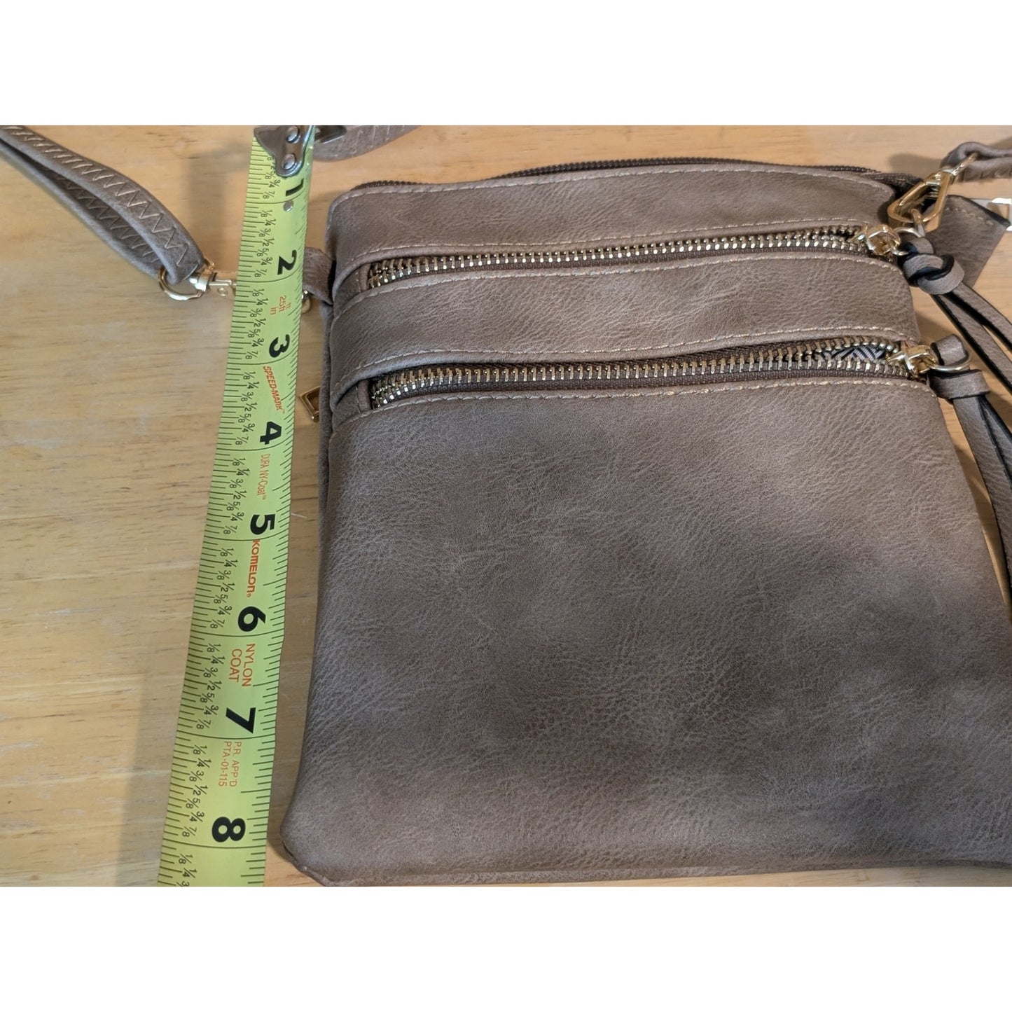 Beige Cross Body Faux Leather Compartment Purse