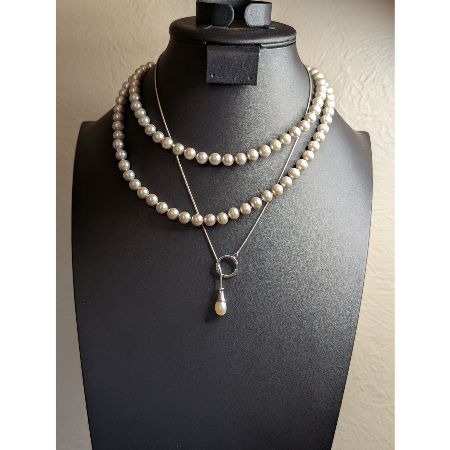Lot of Two Layered Silver Tone Faux Pearl Necklaces