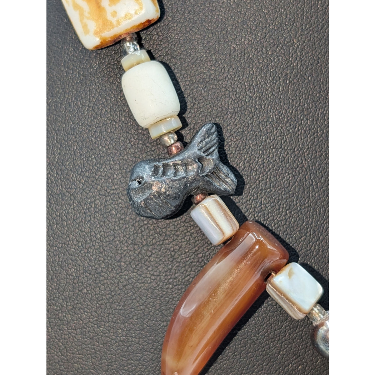 Shell Pendant Beachy Tribal Boho Glass Bead Fishy Toggle Clasp 21" Necklace