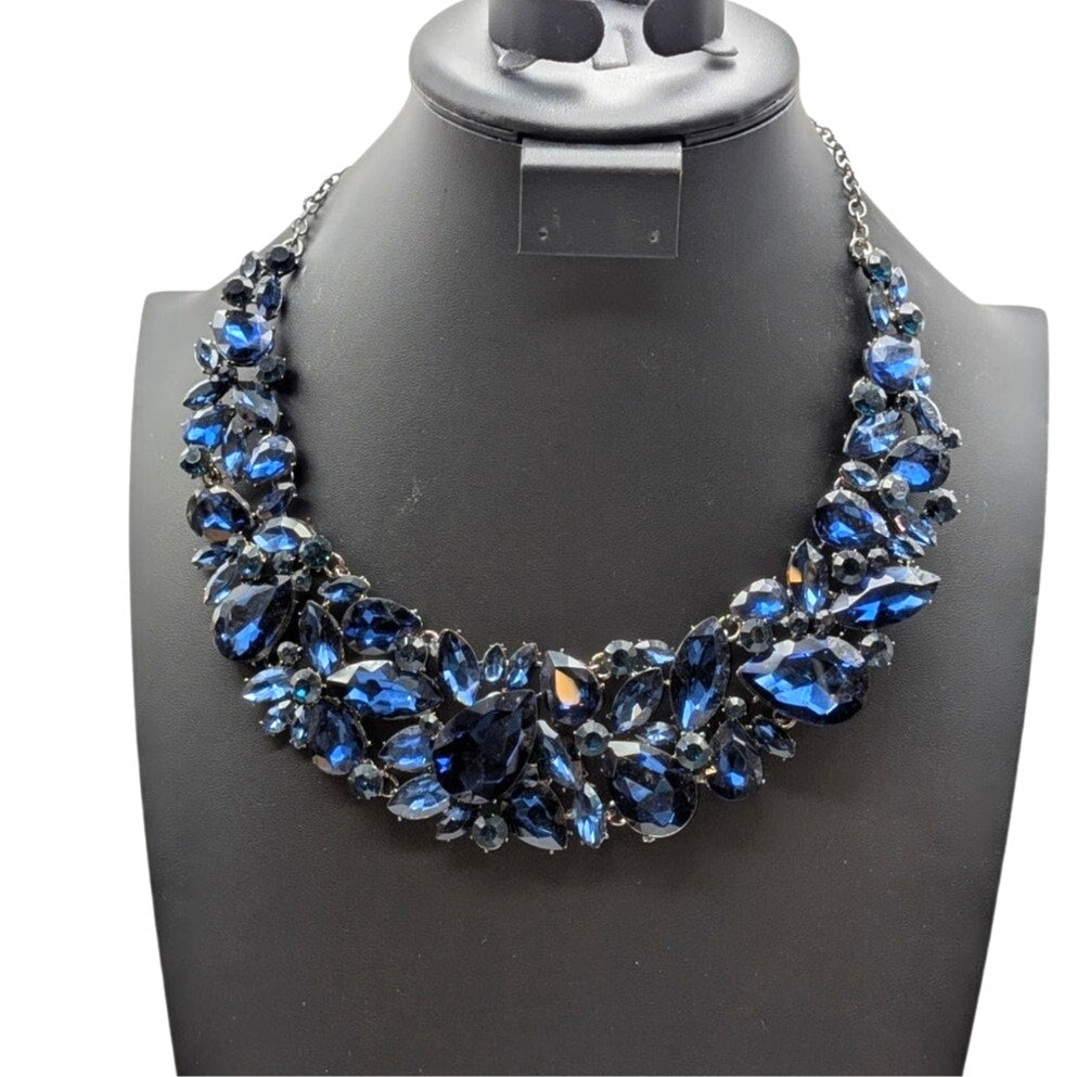 Large Blue Rhinestone Statement Necklace