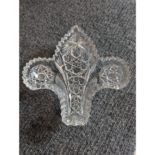 Set of 2 American Prescut Glass Fleur de Lis Candy Trinket Relish Dishes