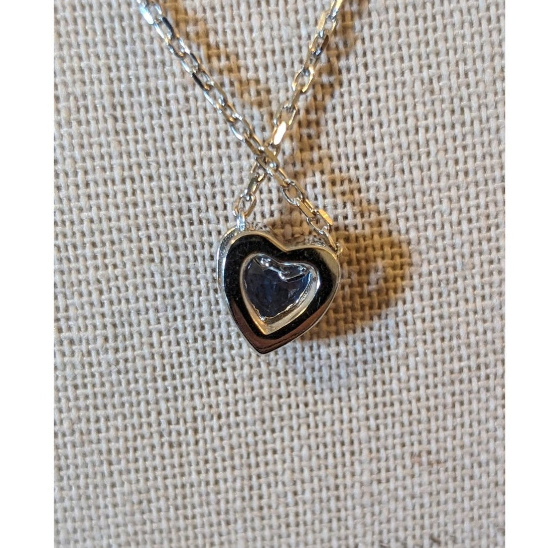 Blue Gemstone Heart Pendant Marked Sterling 925 Chain Necklace