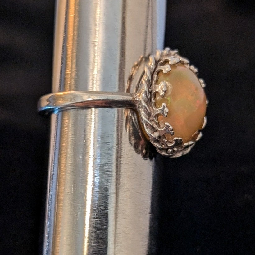 925 Sterling Silver Lab Created Orange Opal Ring Size 5.75