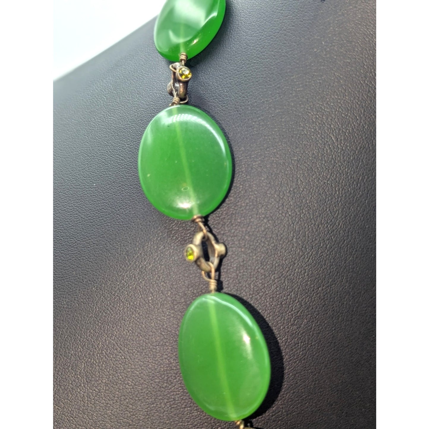 Vintage 80s Marked Kiam Family Glass Brass Rhinestone Stone Necklace