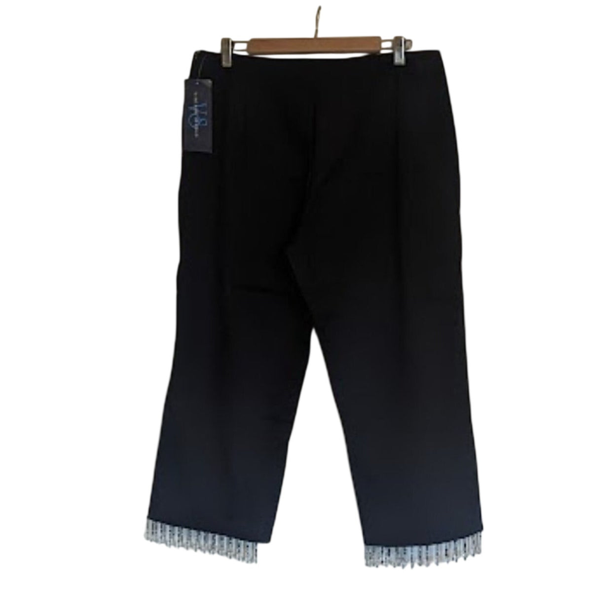 Vintage Studio Black Beaded Fringe Cotton Stretch Capri Pant Women's Sz 16.