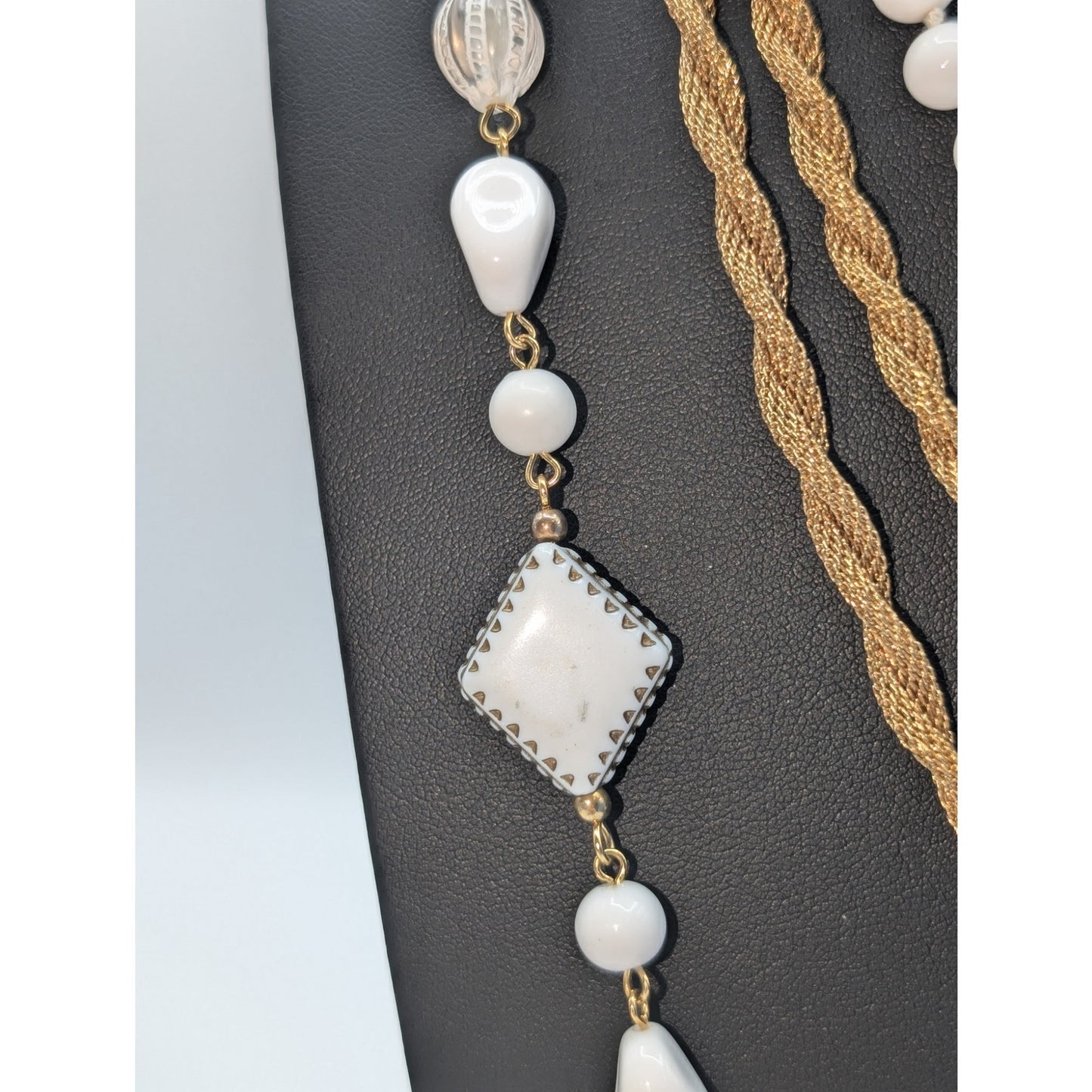 Vintage White & Gold Layered Necklace Jewelry Lot