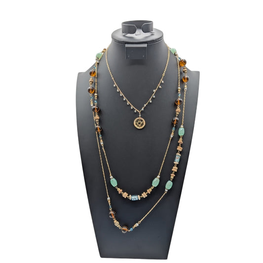 Lot of Two Vintage Boho Glass Beaded Gold Tone Necklaces