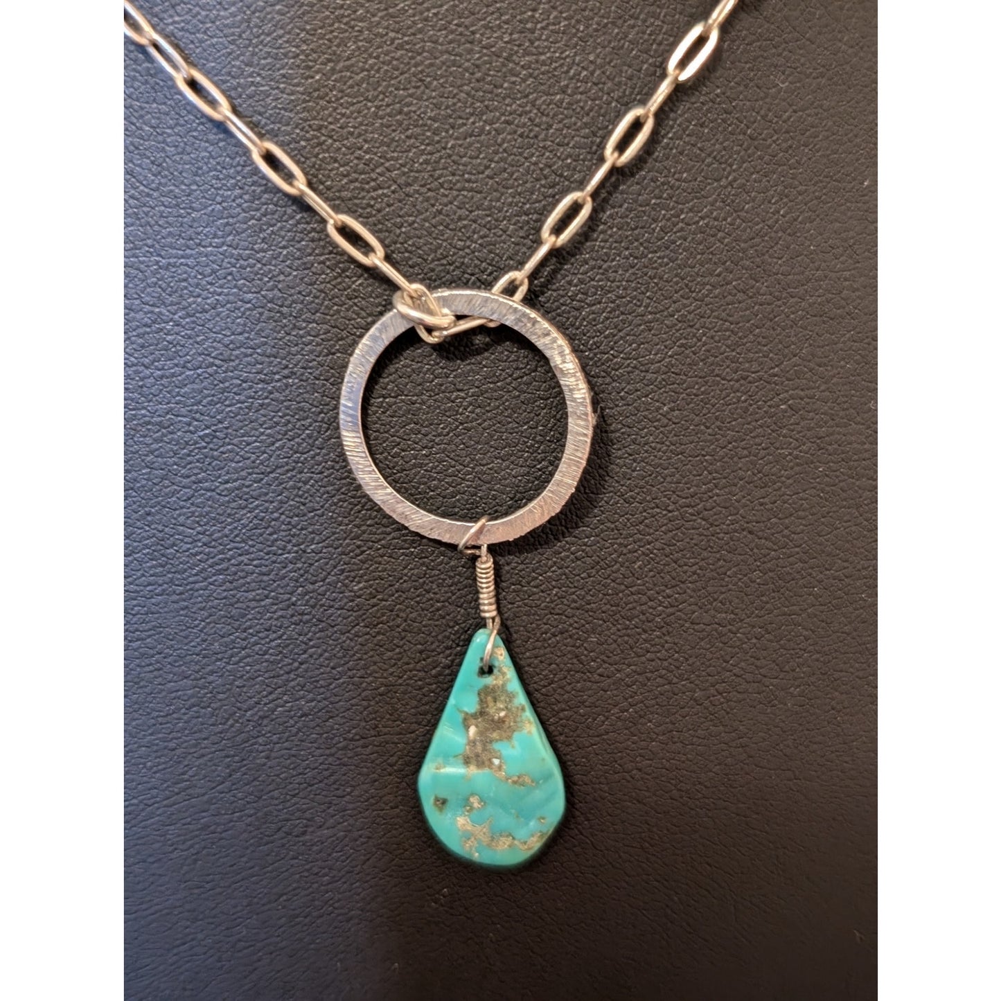 Handpicked Boho Sterling Turquoise Teardrop Pendant Chain Necklace
