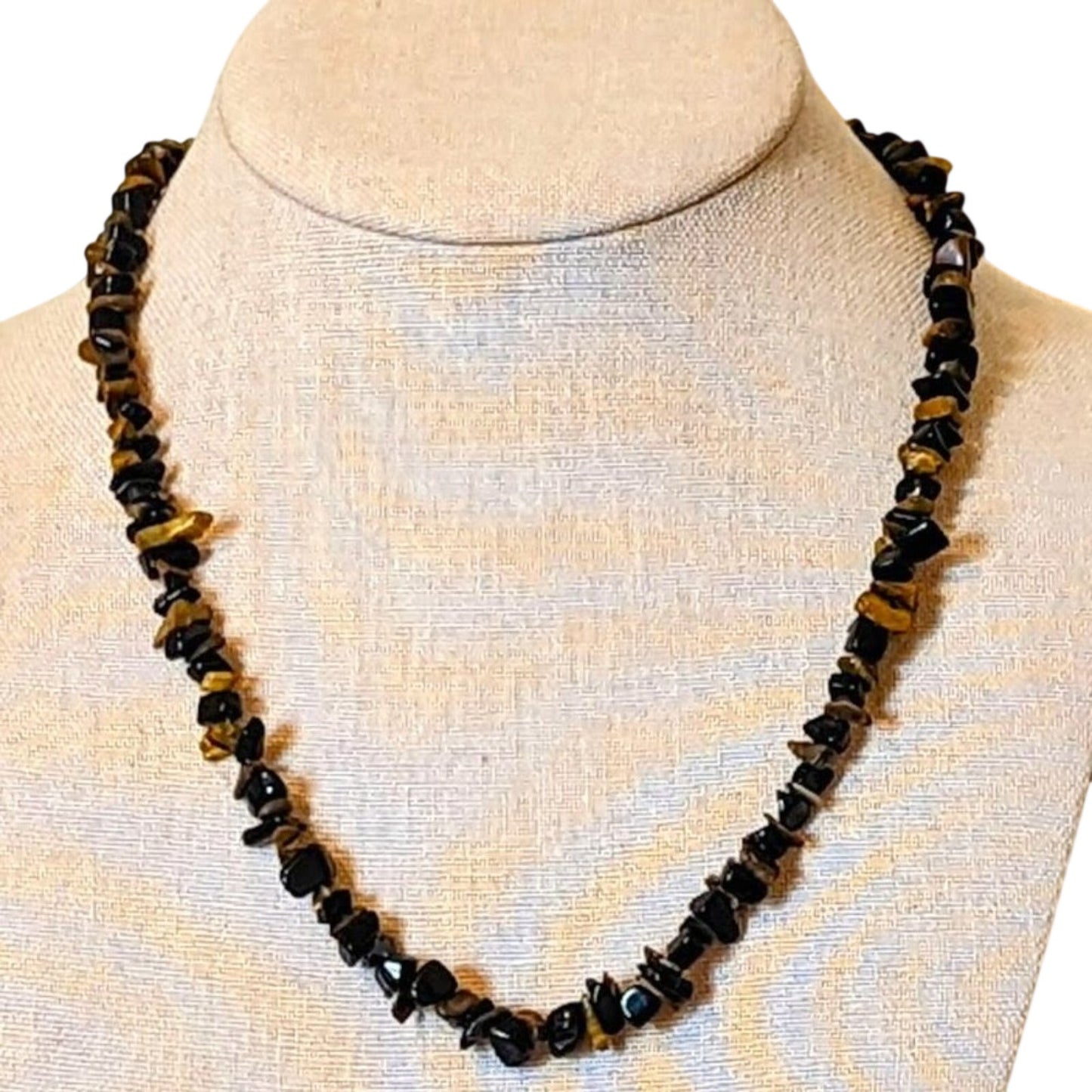 Vintage Tiger's Eye and Black Stone Chip Necklace