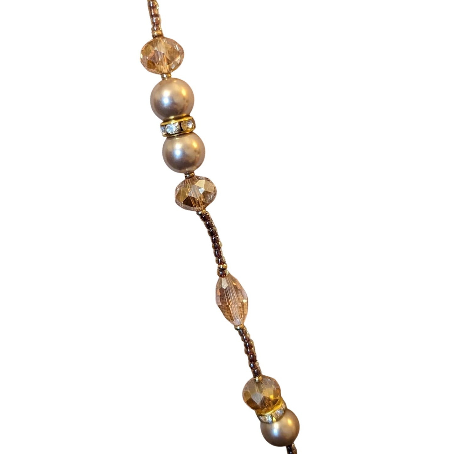 Champagne Crystal Faux Pearls & Rhinestone Rondelle Beaded Tassel Necklace