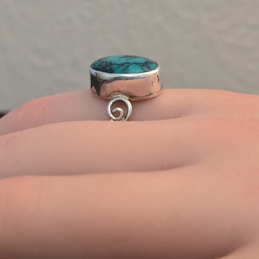 Turquoise 925 Sterling Silver Filigree Band Ring Size 8.75