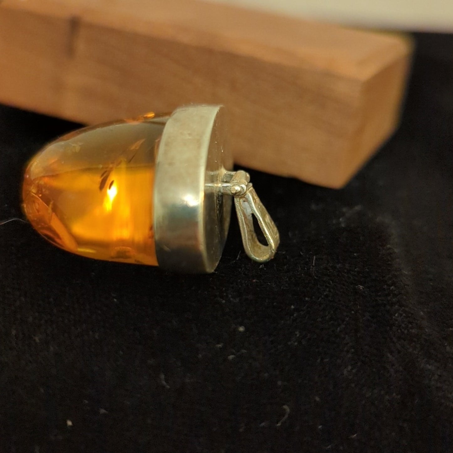 VTG 925 Sterling Silver Baltic Amber Pendant On Sterling 15.5" Cord Necklace