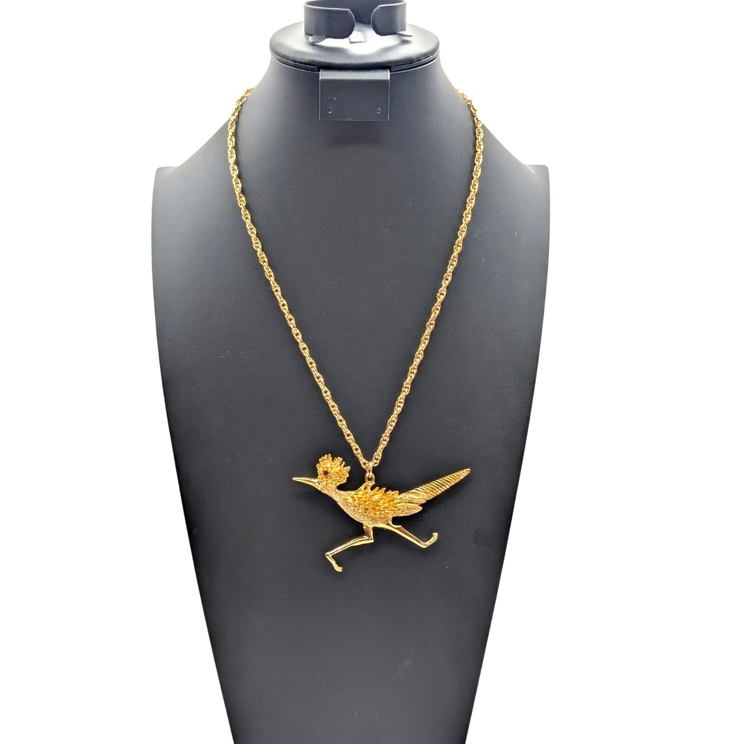 Roadrunner Circa 1970 Chunky Gold Plated On the Run Roadrunner Pendant Necklace