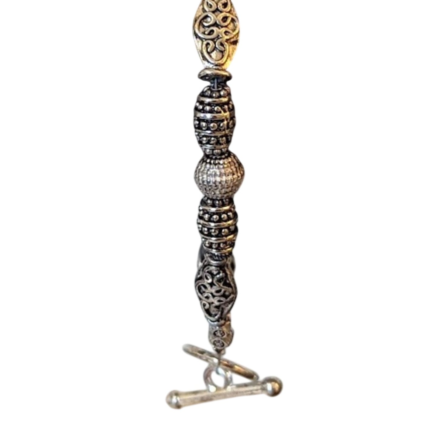 Kissing Ladybugs Silver Tone Beaded Toggle Bracelet