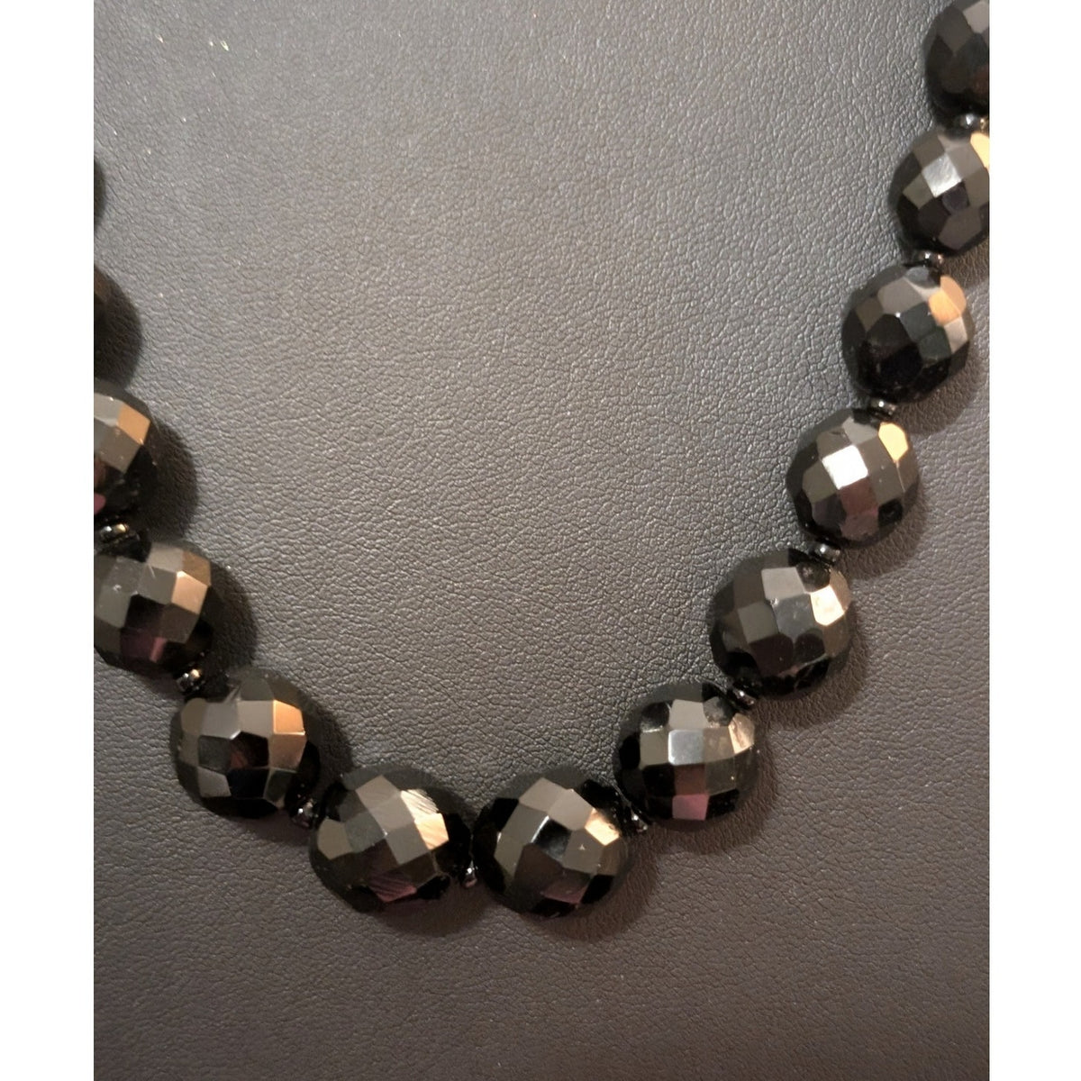Vintage Jet Black Glass Faceted Graduated Bead Strand 30" Necklace