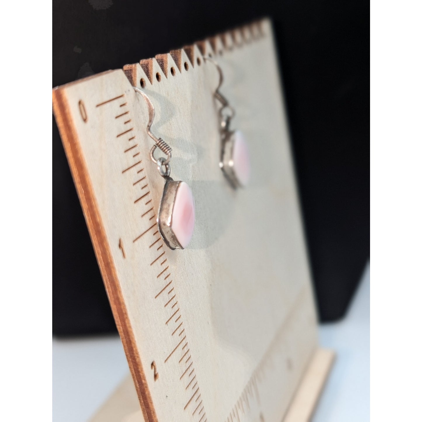 Vintage 925 Sterling Silver Diamond Shape Pink Stone Dangle Earrings