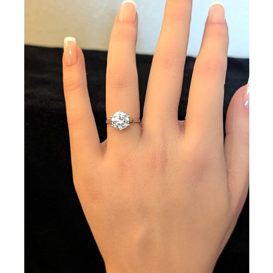 Six Prong Large CZ Solitaire 925 Sterling Silver Engagement Ring Size 4.75