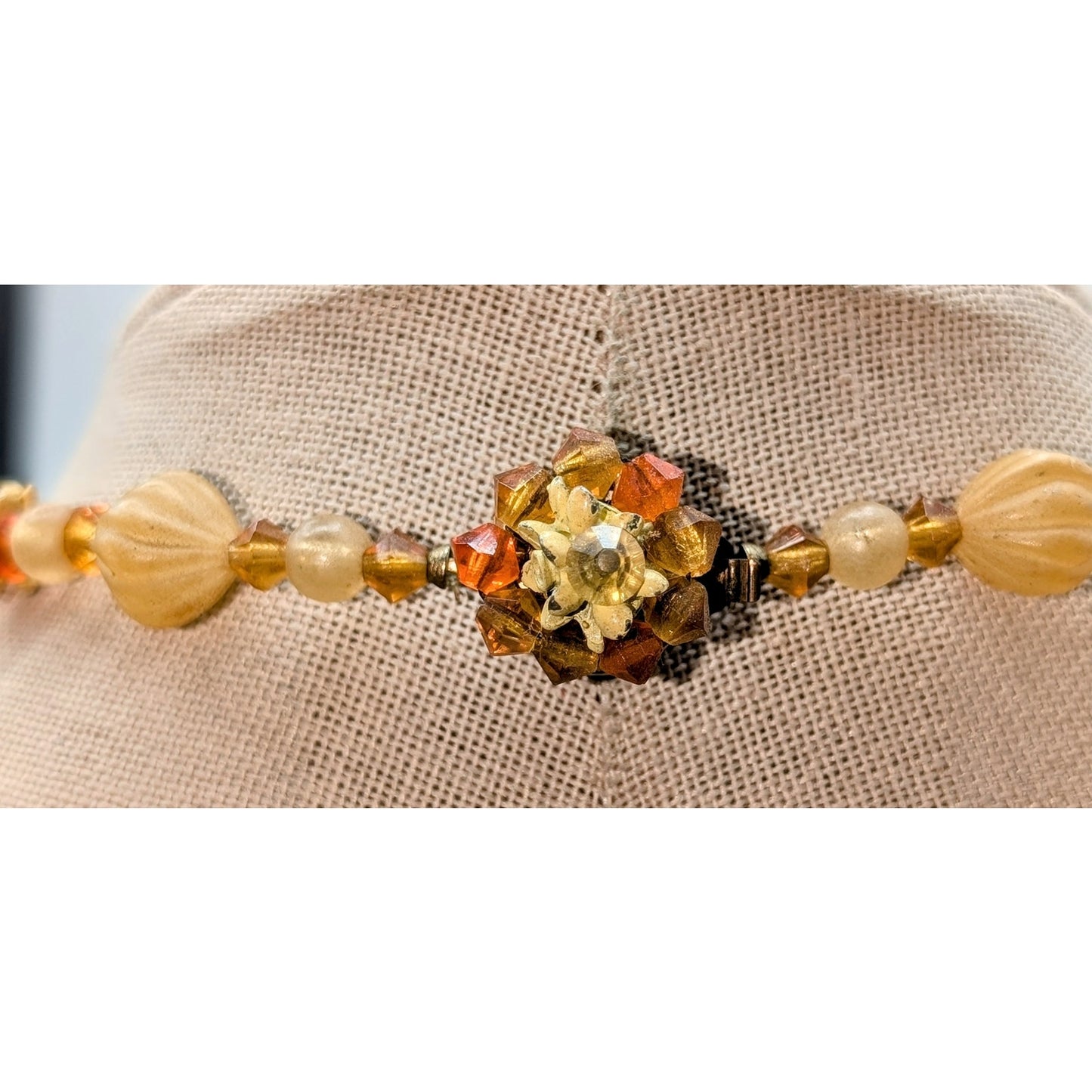 Vintage/Antique Yellow Orange Cream Glass Bead 18"  Necklace