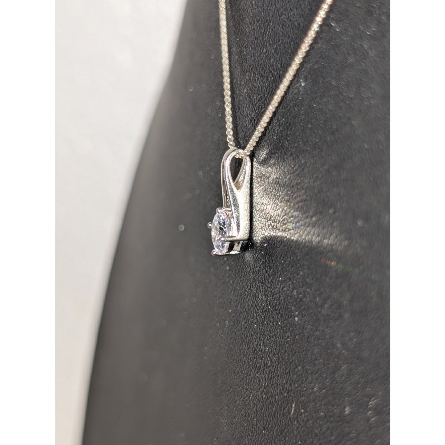 925 Sterling Silver Solitaire CZ Pendant Chain 18" Necklace