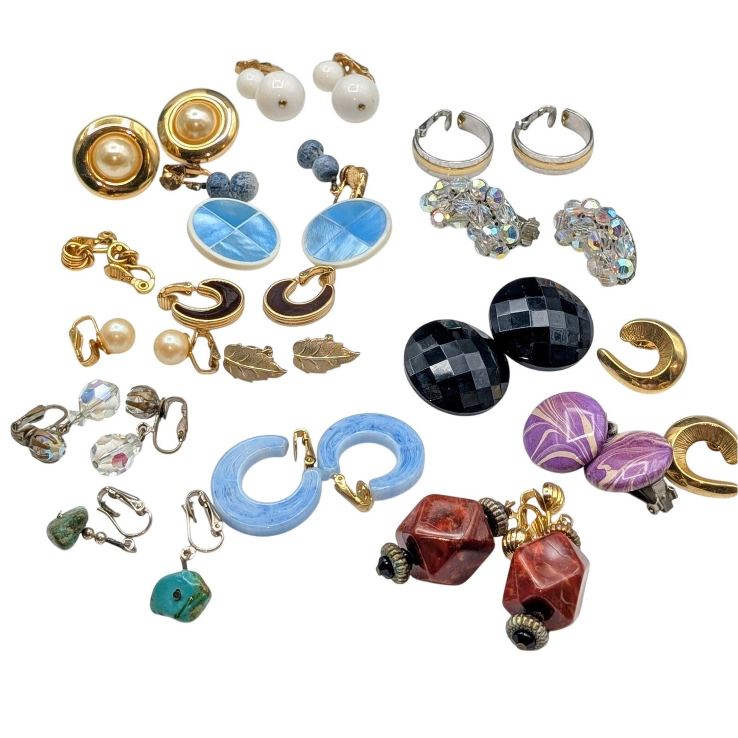 Lot of Seventeen Pair Vintage Clip On Earrings Signed and Unsigned
