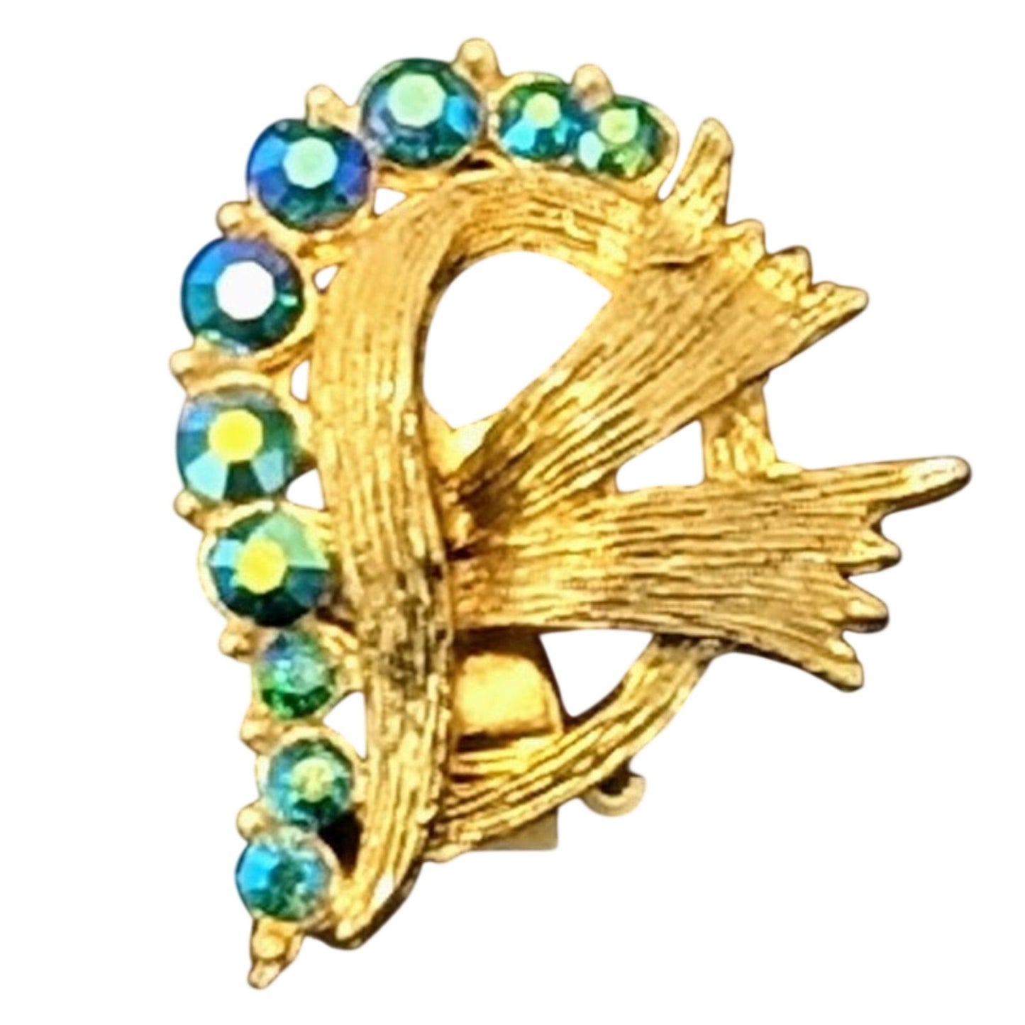 Vintage Gold tone Bow Design AB crystal clip on earrings