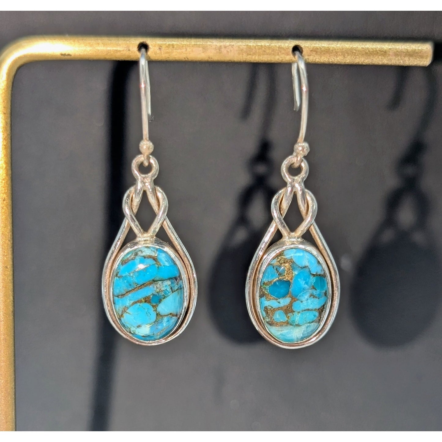 925 Sterling Silver Blue Copper Turquoise Dangle Earrings