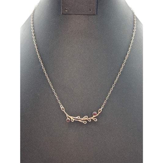 Vintage 925 Sterling Silver (Except Clasp) Burgundy Cabochon Leaf 18.5" Necklace