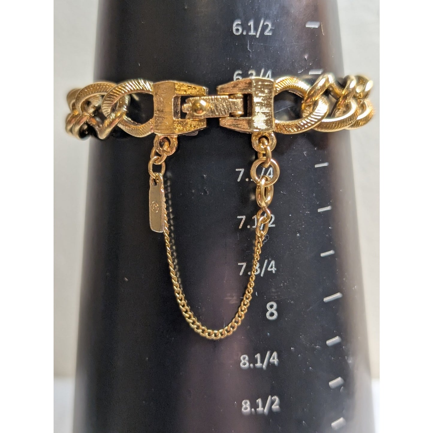 MONET Vintage Gold Tone Textured Cuban Link Safety Chain Charm Bracelet