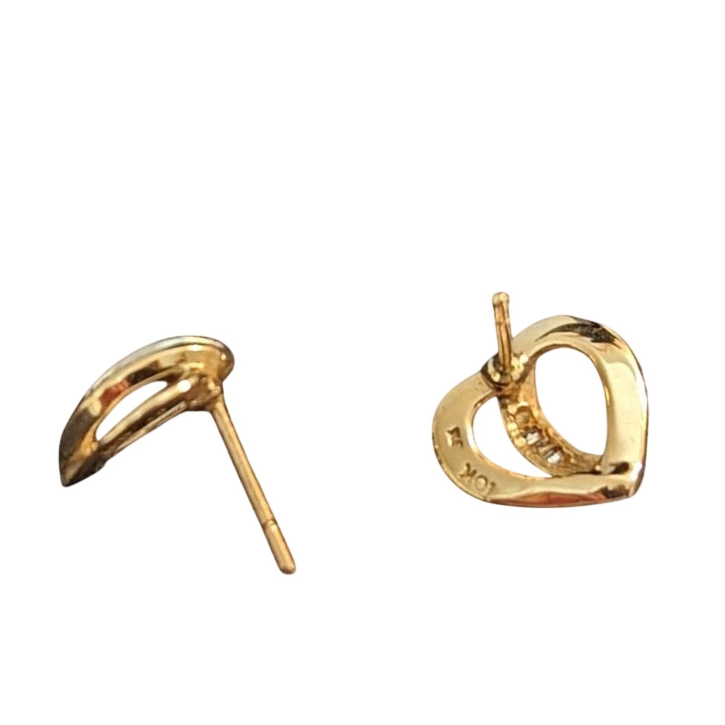 10k Open Heart Baguette Diamond Post Earrings NWOT