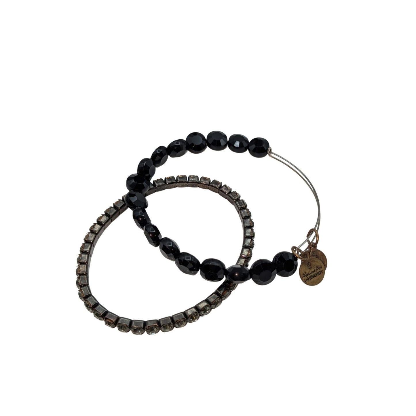 Alex and Ani Black Crystal Bead Bangle & Smoky Gray Crystal Stretch Bracelets