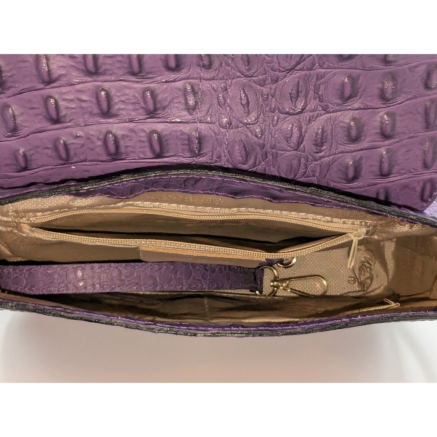 Firenze Italy Purple Leather Croc Embossed Long Strap/Short Strap Shoulder Bag