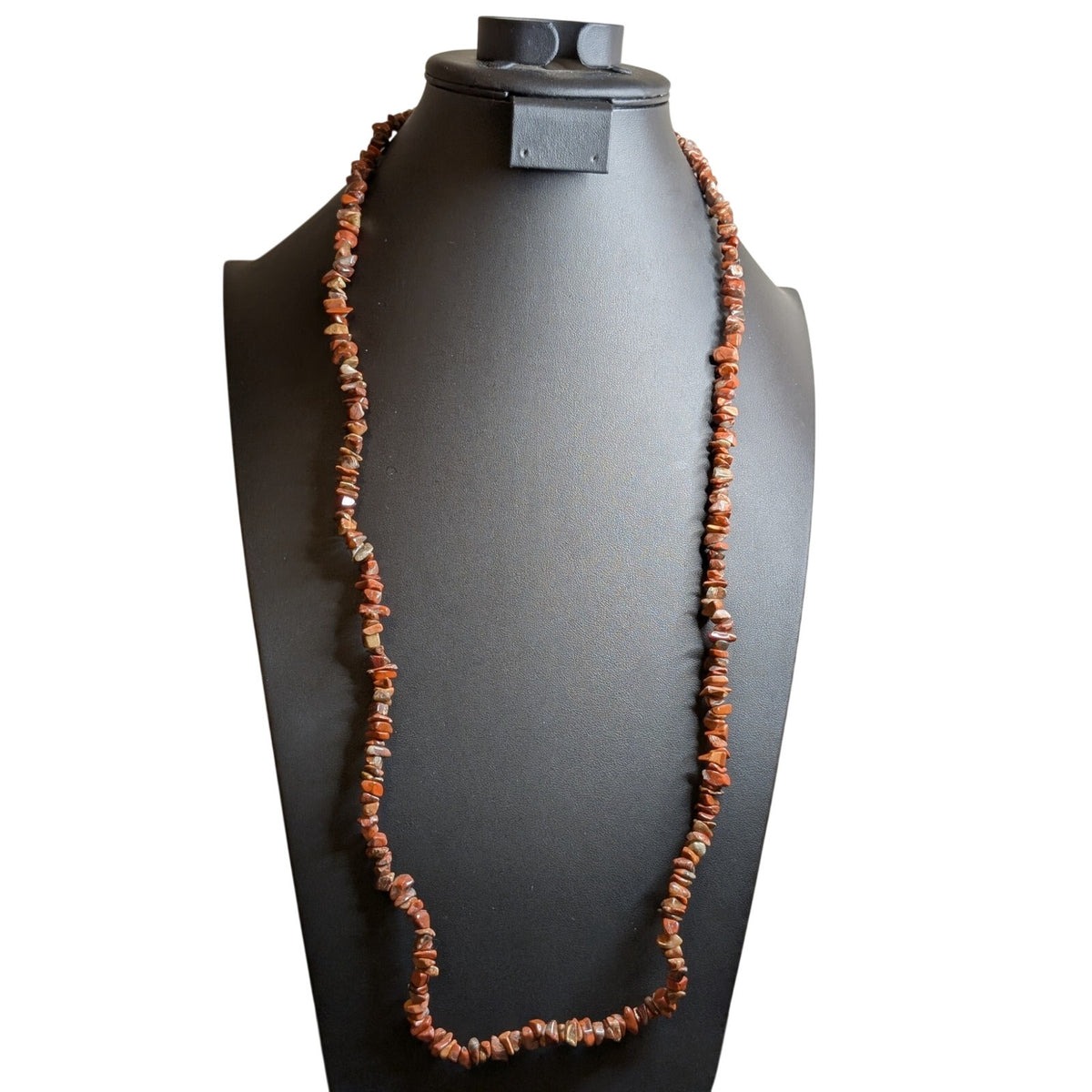 Vintage Brownish Red Gemstone Chip Bead 34" Strand Necklace