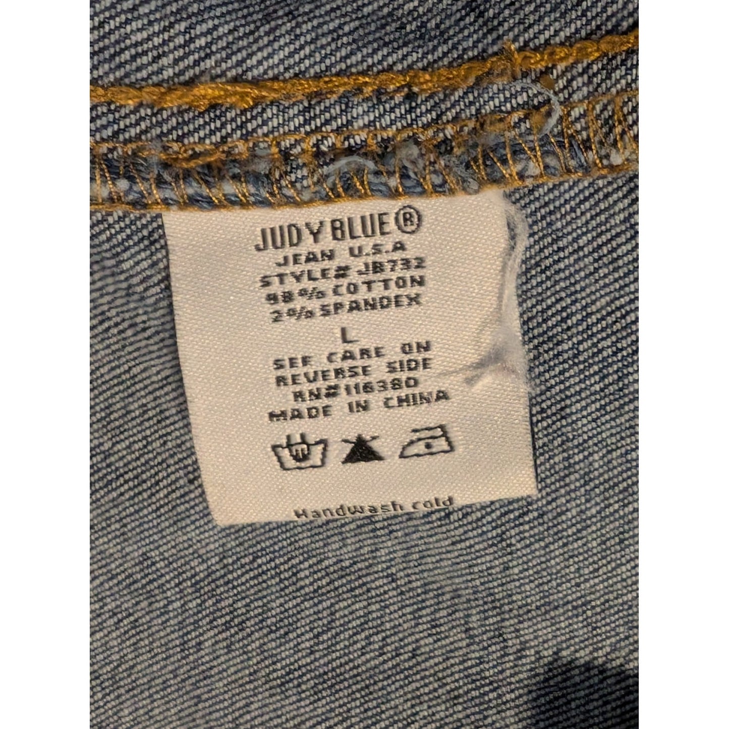 Judy Blue Distressed Long Sleeve Button Down Stretchy Denim Jacket Womens' Sz L