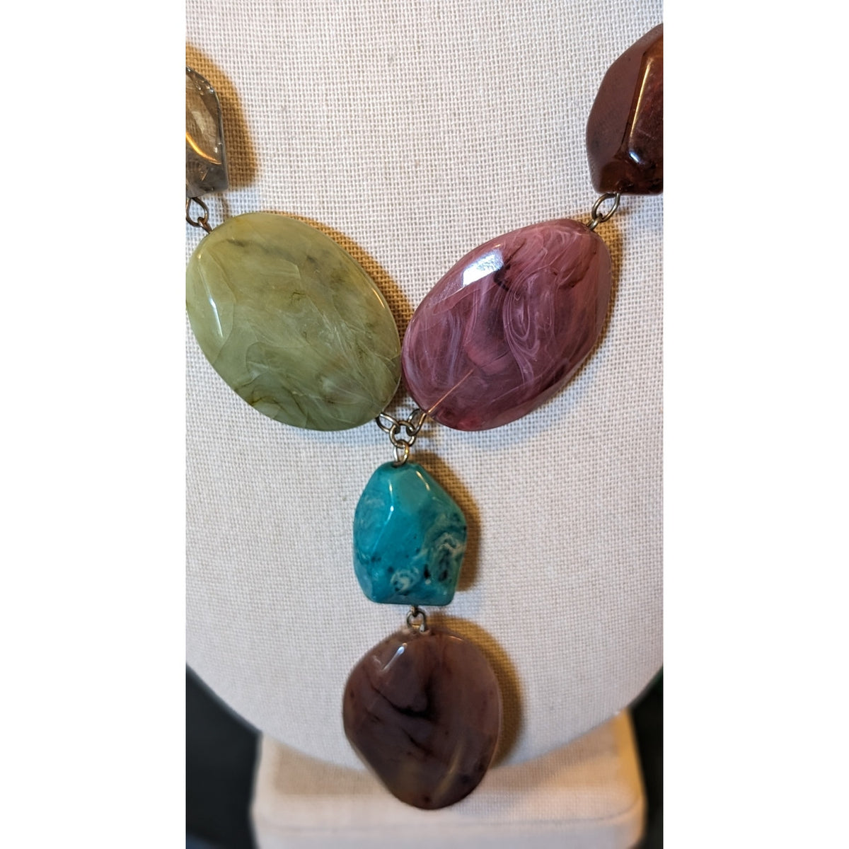 Chunky Multi-Color Multi-Shape Faceted Acrylic Bead Y-Drop Statement Necklace