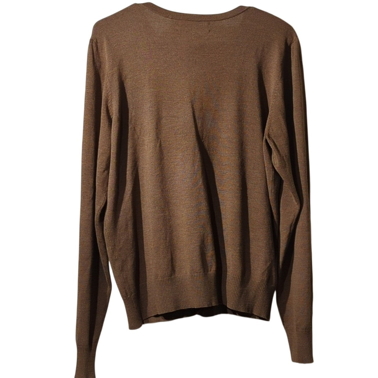 Judith Hart Brown Wide Ribbed Hem and Sleeved Silk Blend Cardigan Women's Sz L